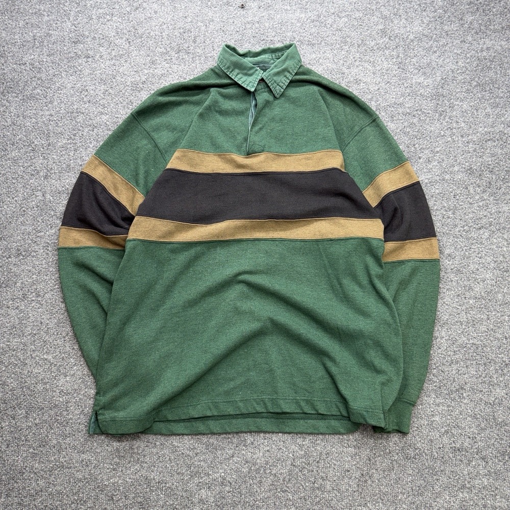 Campus Rugby Polo Shirt Men's Size Large Green/Gold/Black Vintage 90s Preppy